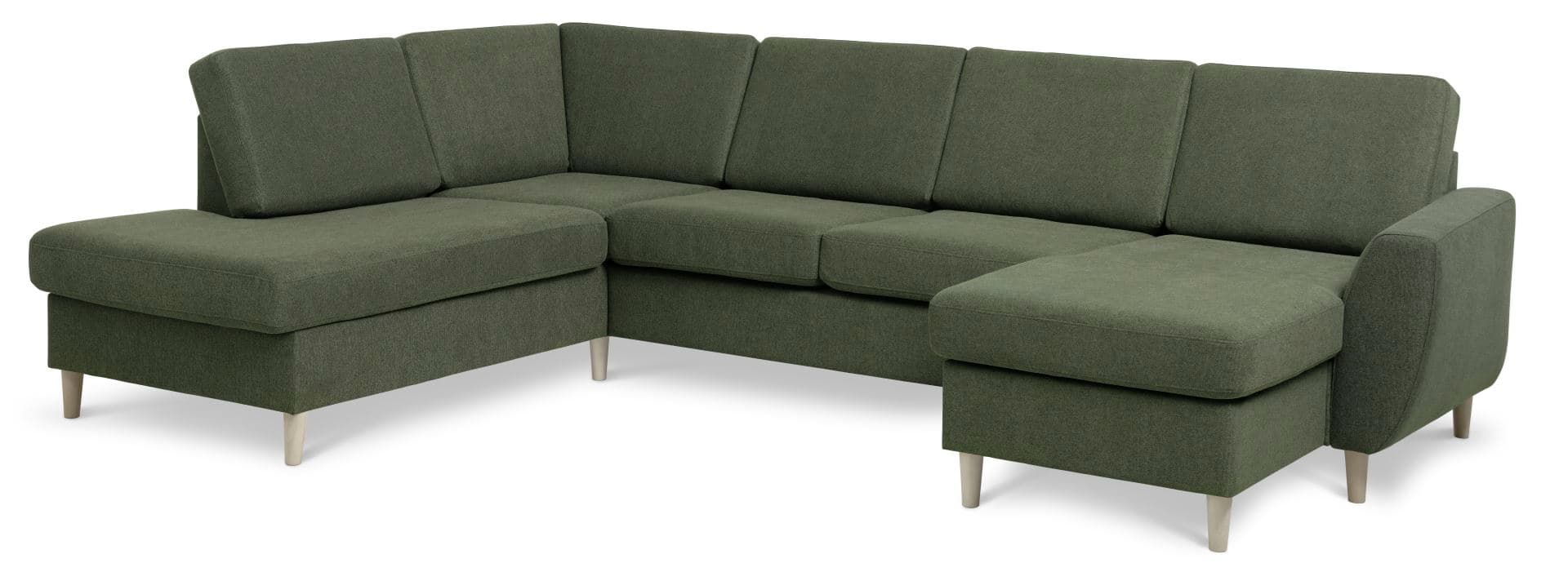 Wendy set 4 U OE vänster soffa, m. schäslong - vinter mossgrönt polyestertyg och naturligt trä