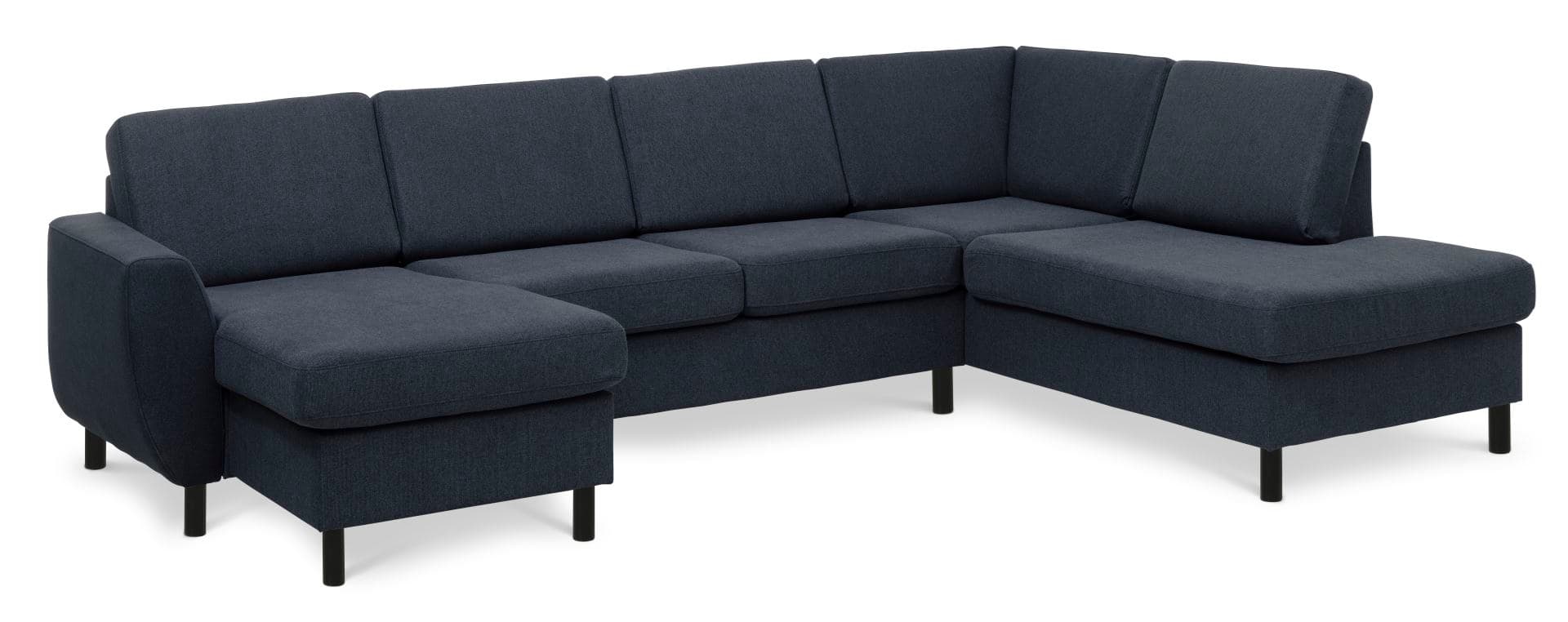 Wendy set 5 U OE höger soffa, m. schäslong - blå polyestertyg och svart trä