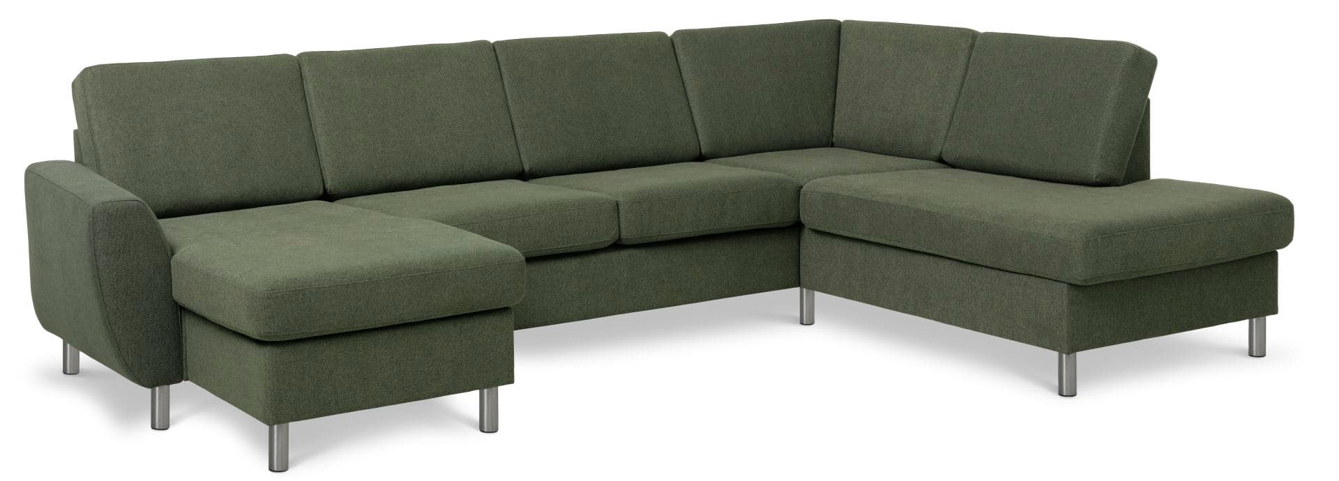 Wendy set 5 U OE höger soffa, m. schäslong - vinter mossgrönt polyestertyg och borstad aluminium