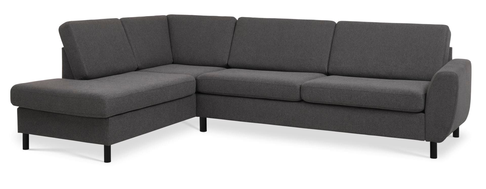 Wendy set 2 OE vänster soffa, m. schäslong - antracitgrått polyestertyg och svart trä