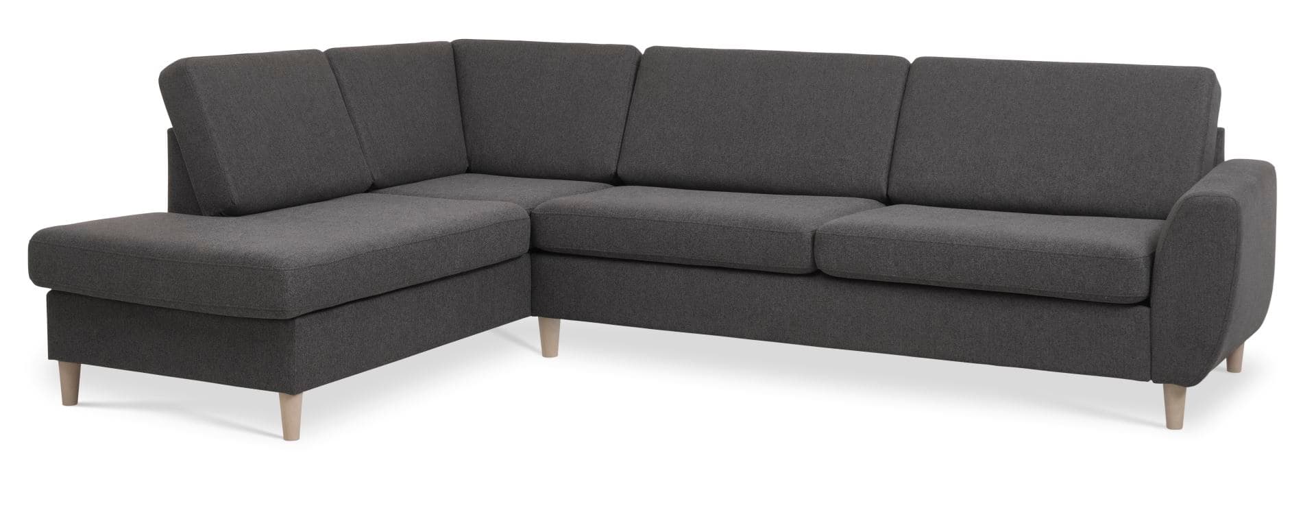 Wendy set 2 OE vänster soffa, m. schäslong - antracitgrå polyestertyg och naturligt trä