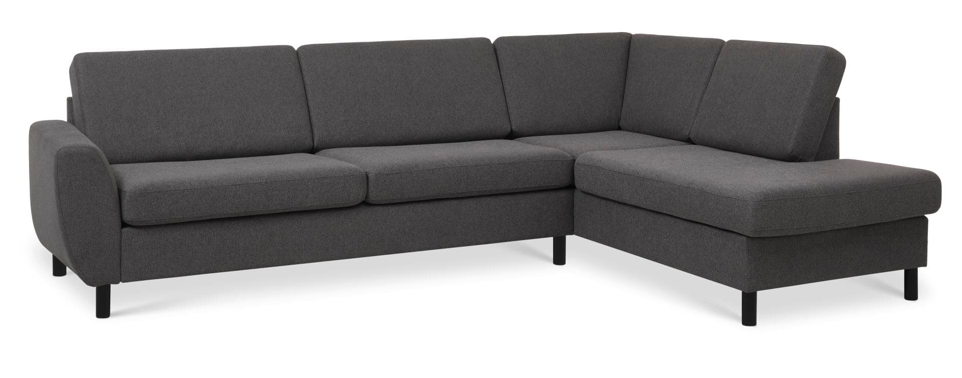 Wendy set 3 OE höger soffa, m. schäslong - antracitgrå polyestertyg och svart trä