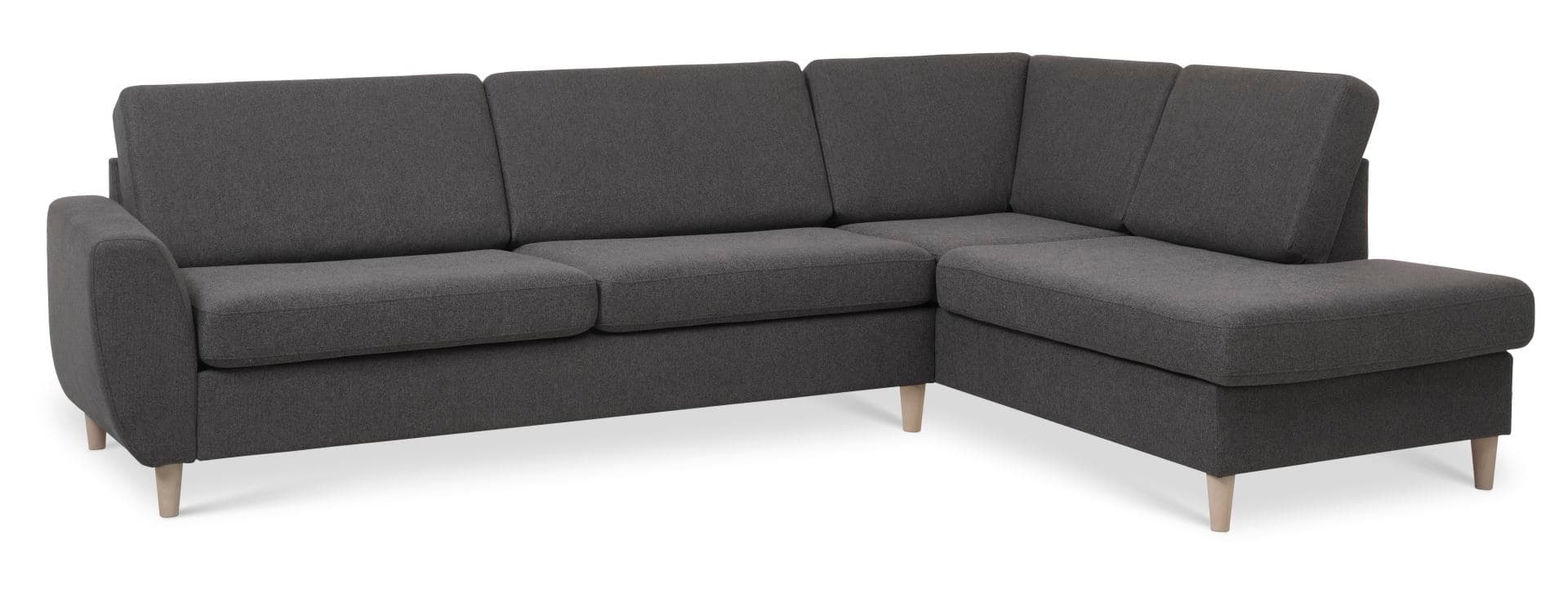 Wendy set 3 OE höger soffa, m. schäslong - antracitgrå polyestertyg och naturligt trä