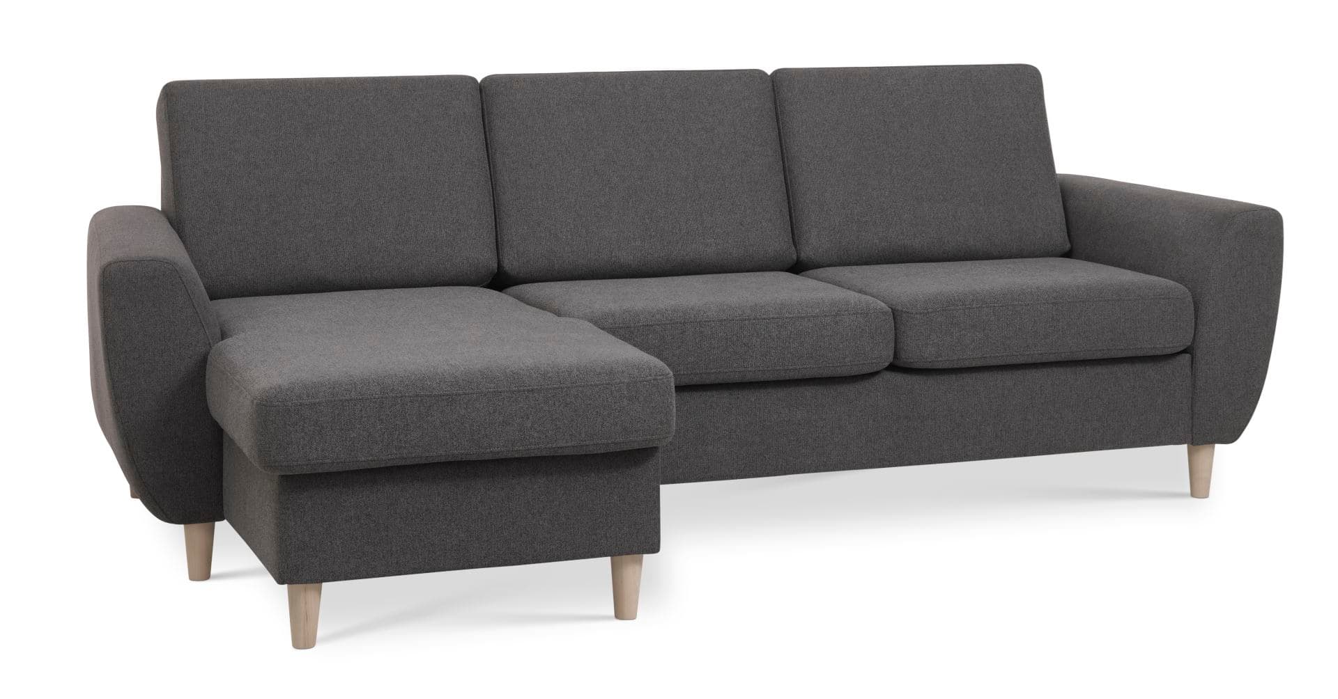 Wendy set 1 3D-soffa, med schäslong - antracitgrå polyestertyg och naturligt trä