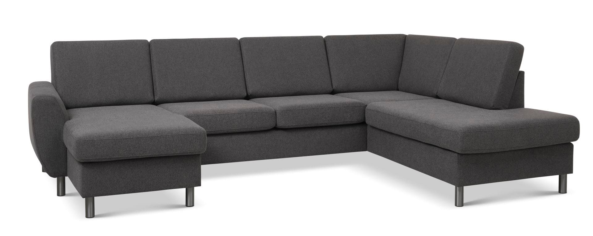 Wendy set 5 U OE höger soffa, m. schäslong - antracitgrå polyesterväv och borstad aluminium