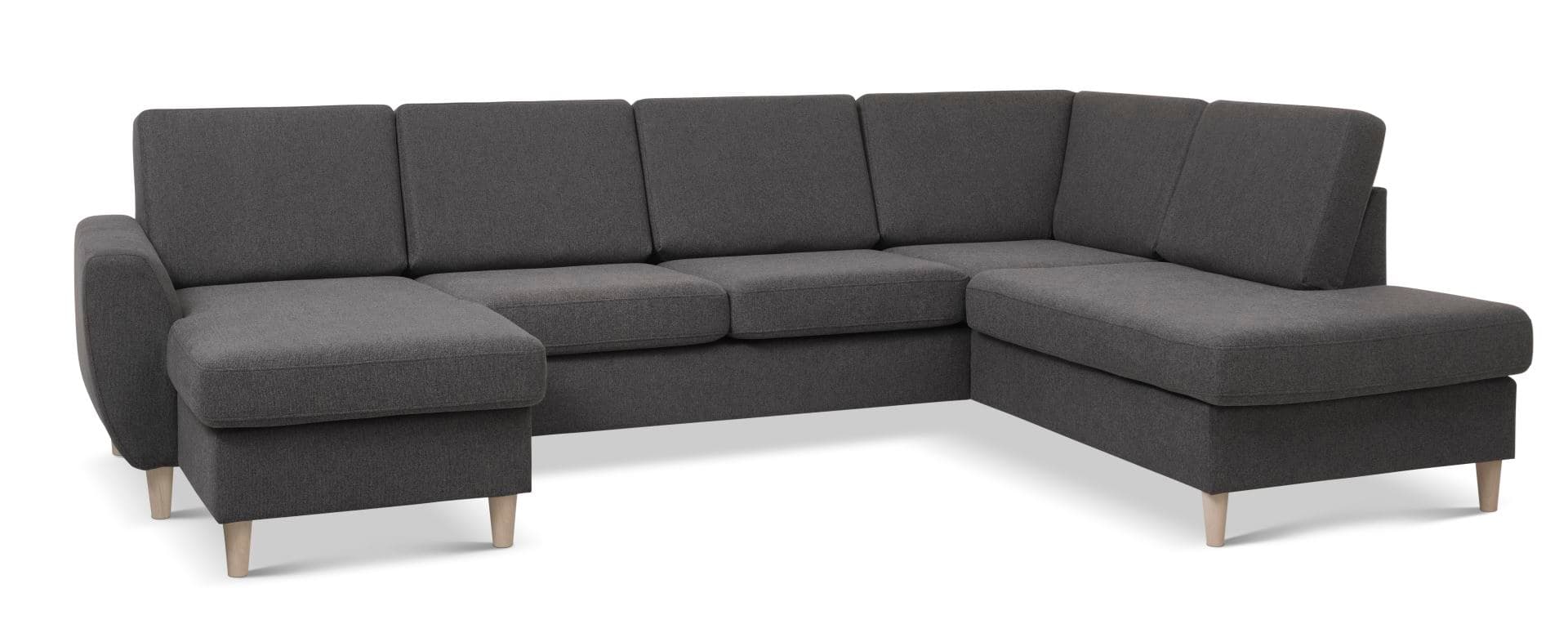 Wendy set 5 U OE höger soffa, m. schäslong - antracitgrå polyestertyg och naturligt trä