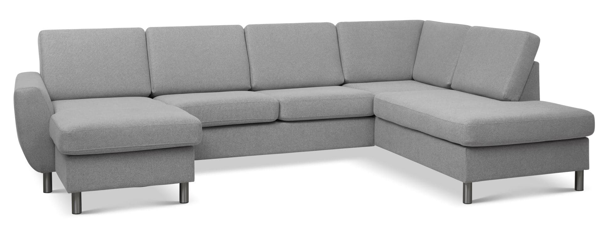 Wendy set 5 U OE höger soffa, m. schäslong - grått polyestertyg och borstad aluminium