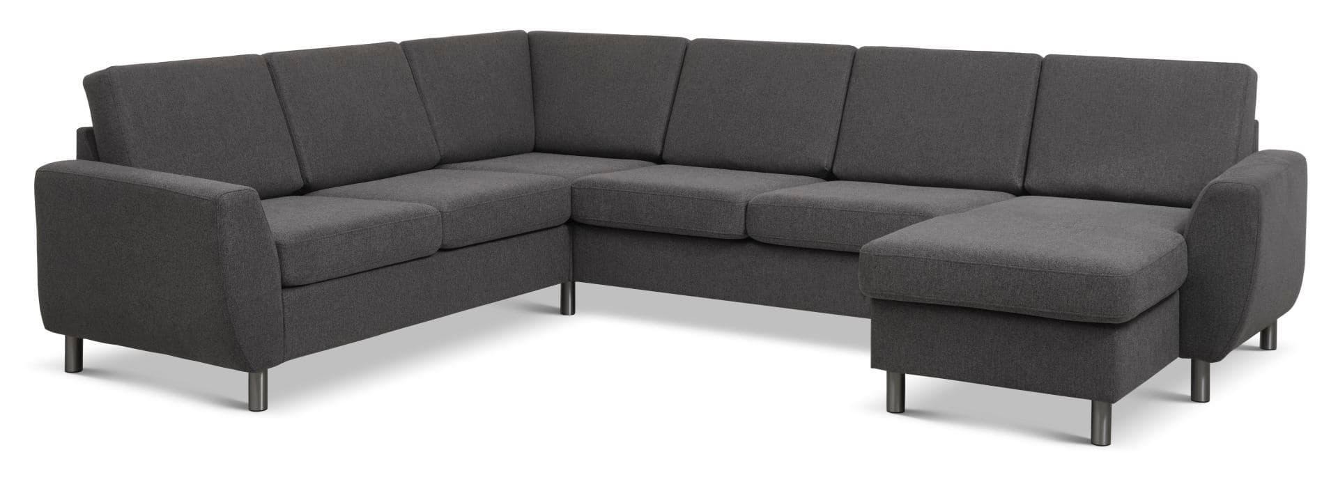 Wendy set 6 U 2C3D soffa, m. schäslong - antracitgrå polyestertyg och borstad aluminium