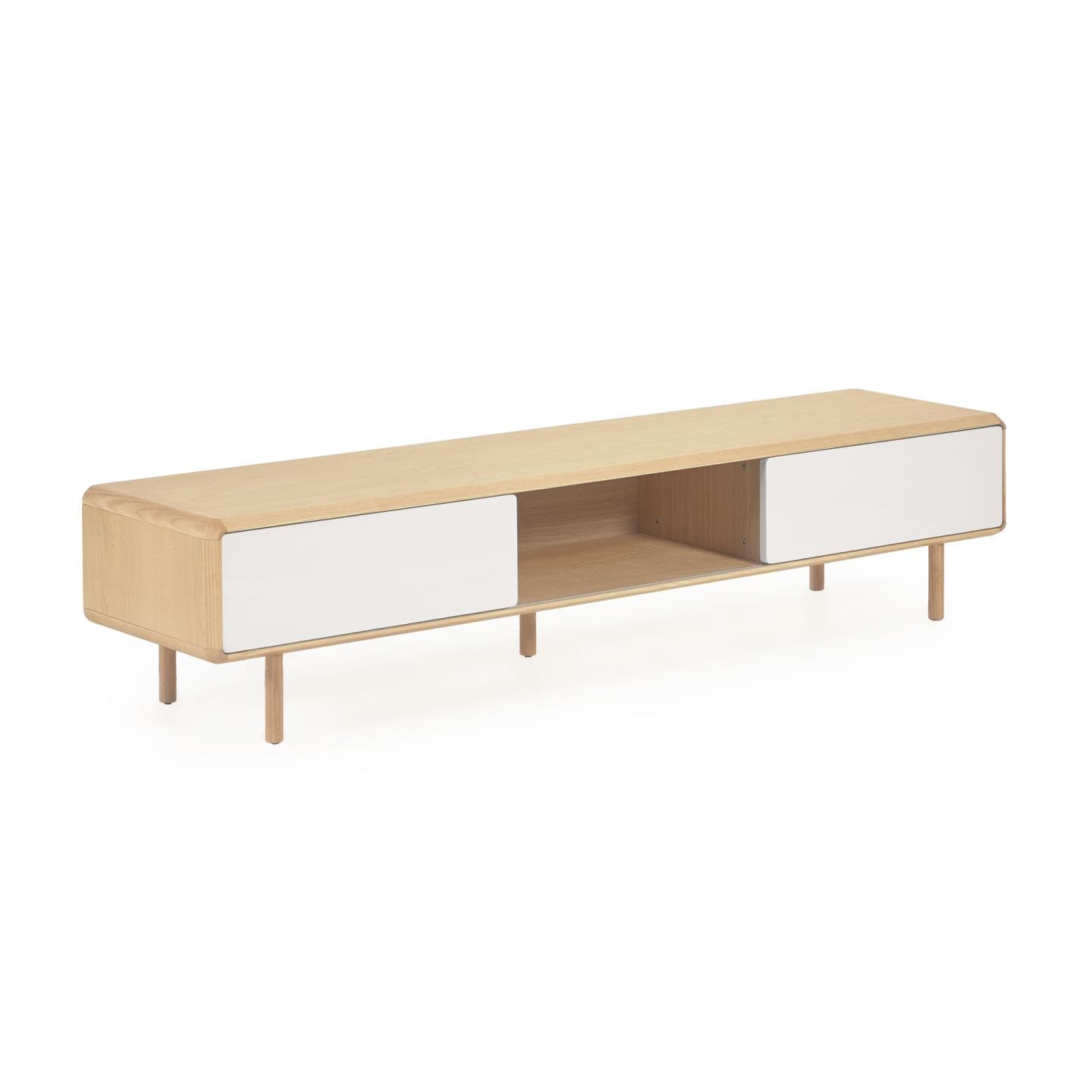 KAVE HOME Anielle TV-bord, w. 2 skjutdörrar - grå/naturlig askfaner/ask (180x41)