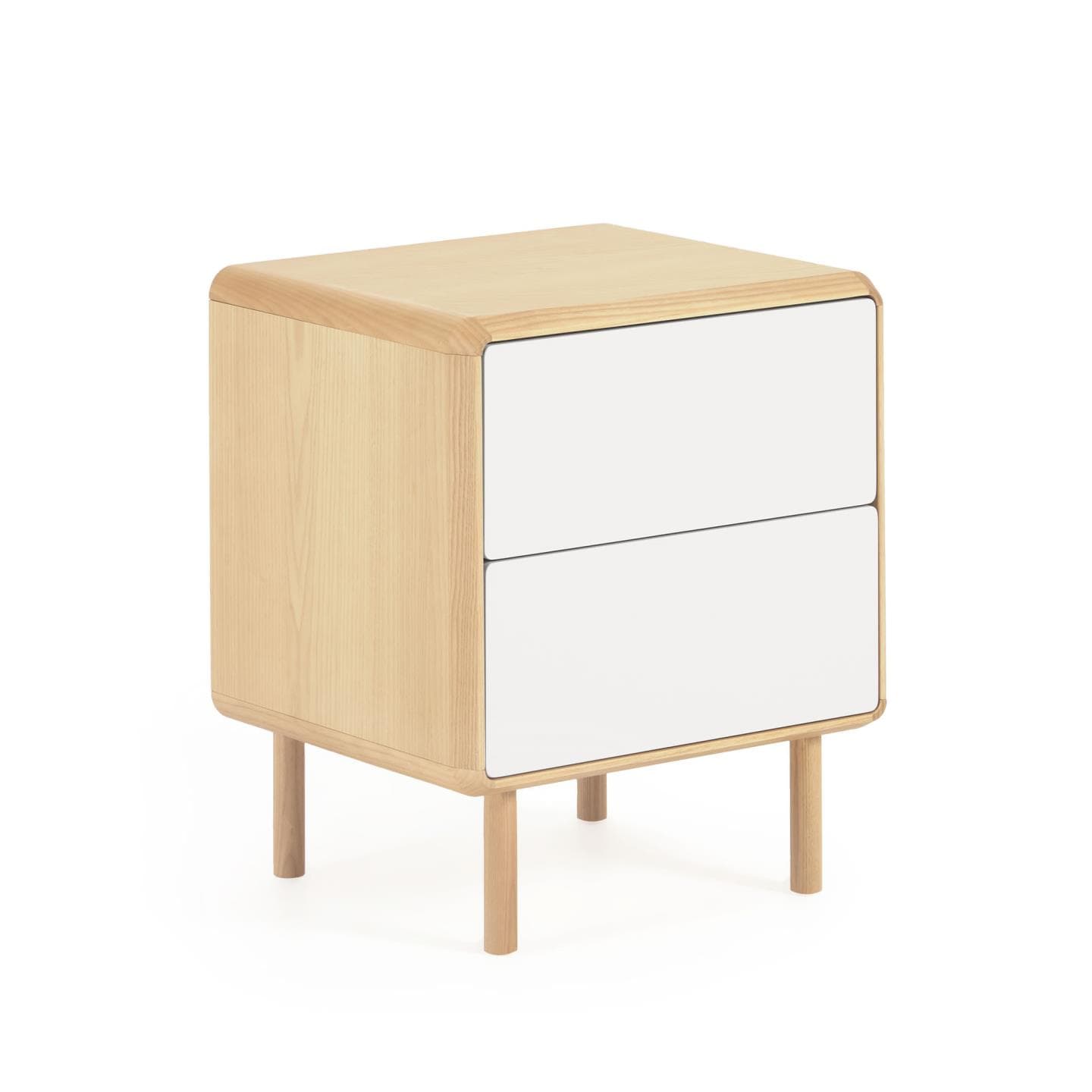 KAVE HOME Anielle sängbord, m. 2 lådor - grå/naturlig askfaner/ask (50x45)