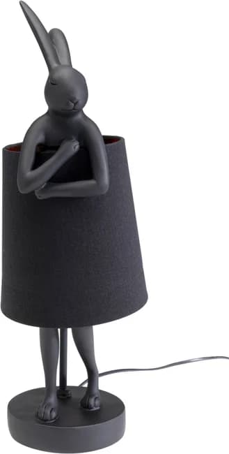 KARE DESIGN Animal Rabbit bordslampa - svart linne och mattsvart polyresin/stål (H:50cm)