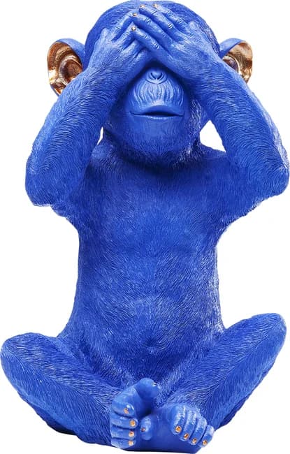 KARE DESIGN Monkey Mizaru spargris - blå polyresin (H:35)