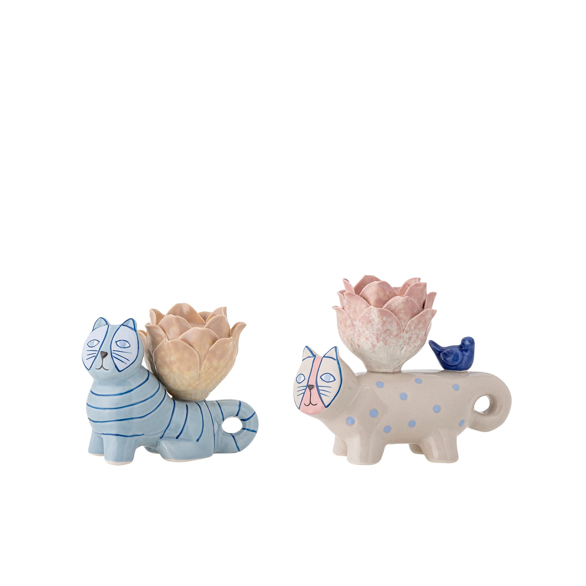 BLOOMINGVILLE Missy ljusstake, blå, stengods (L9,5xH8xB6,5/L12xH10xB6,5 cm, set om 2)
