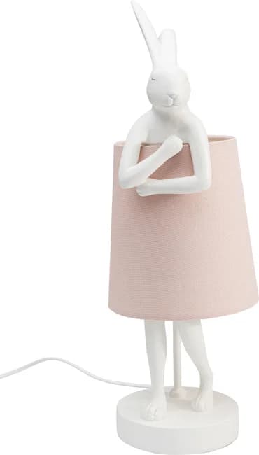 KARE DESIGN Animal Rabbit bordslampa - rosa linne och vit polyresin/stål (H:50cm)