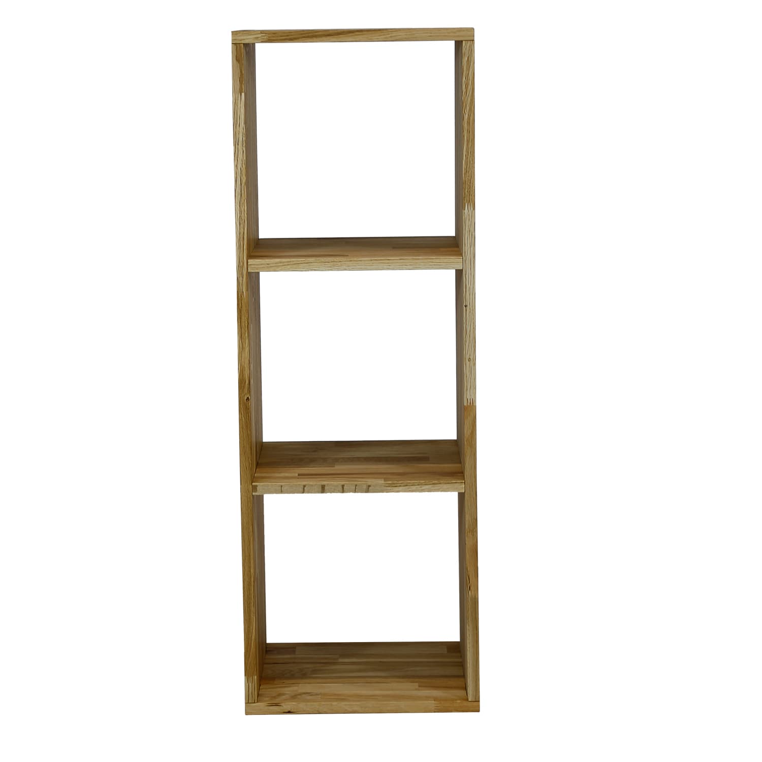NOCNOI Puzzle rektangulär bokhylla, med 3 fack - massiv oljad ek, för vägg/golv (104x36)