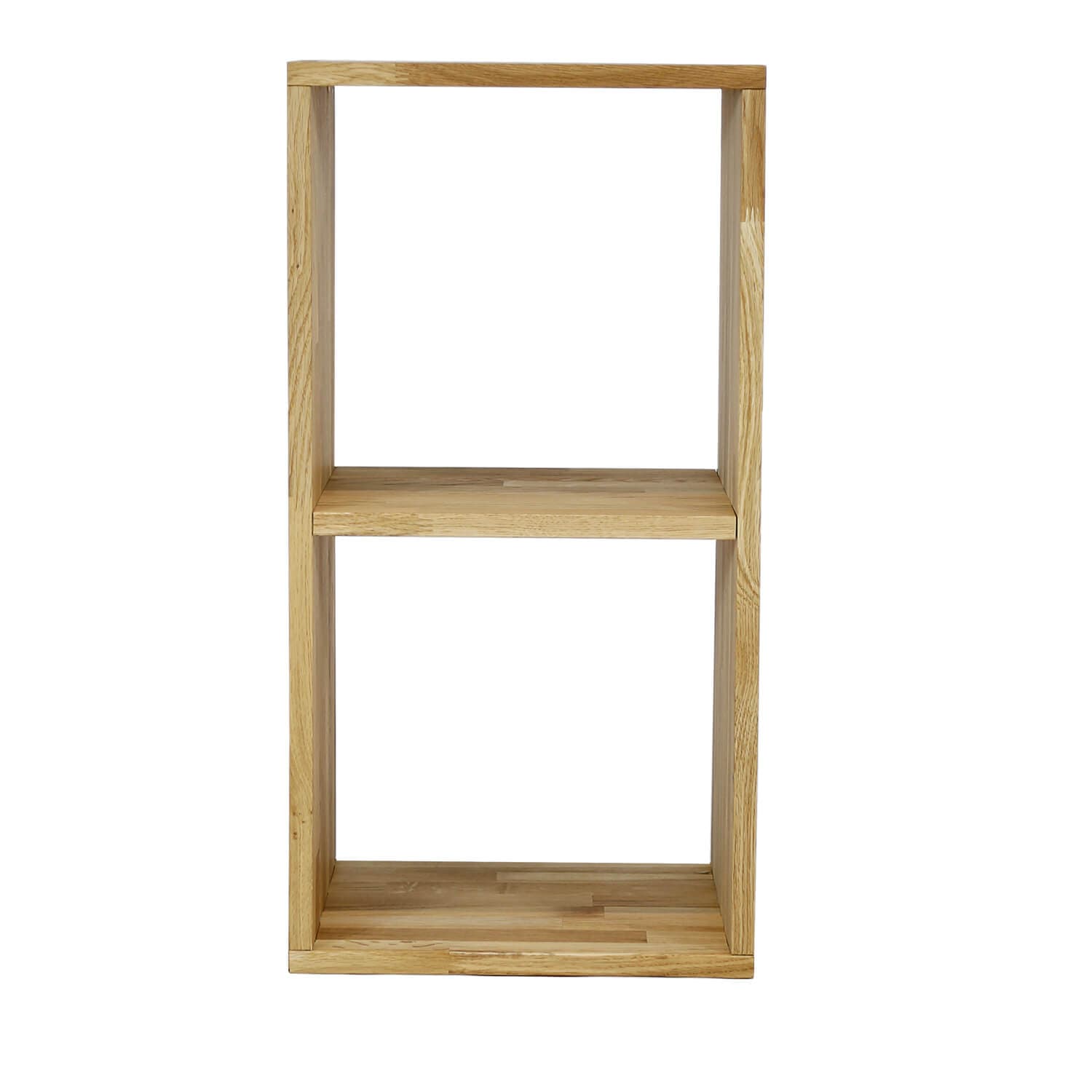 NOCNOI Puzzle rektangulär bokhylla, med 2 fack - massiv oljad ek, för vägg/golv (70x36)