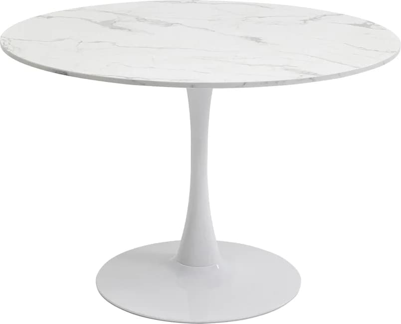KARE DESIGN Schickeria matbord, runt - vit marmorlook laminat och vitt stål (Ø110)