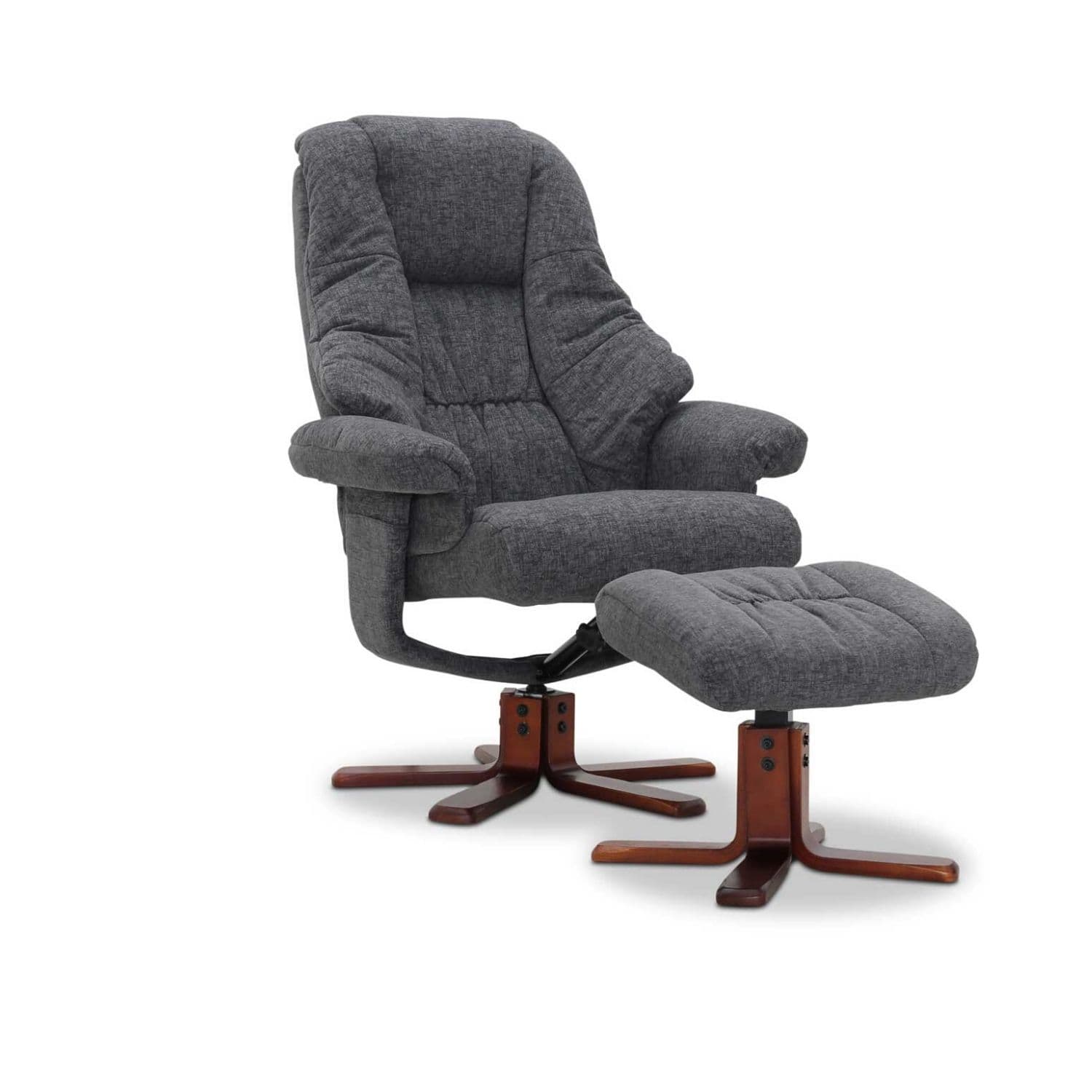 HAGA Comfy Fåtölj - Grått Tyg, med Armstöd, med Snurrfunktion, inkl. Pall