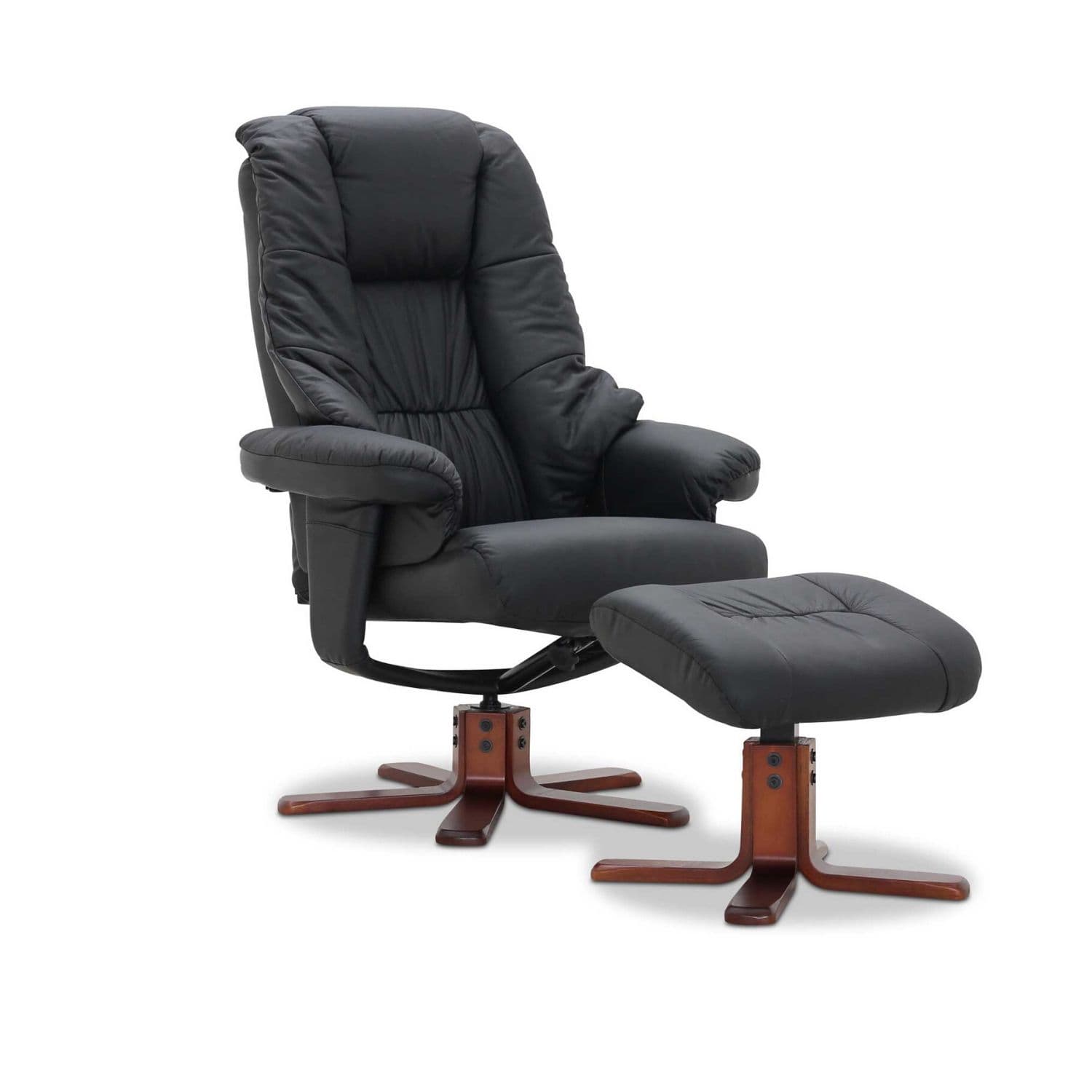 HAGA Comfy Fåtölj - Svart Konstläder, med Armstöd, med Snurrfunktion, inkl. Pall