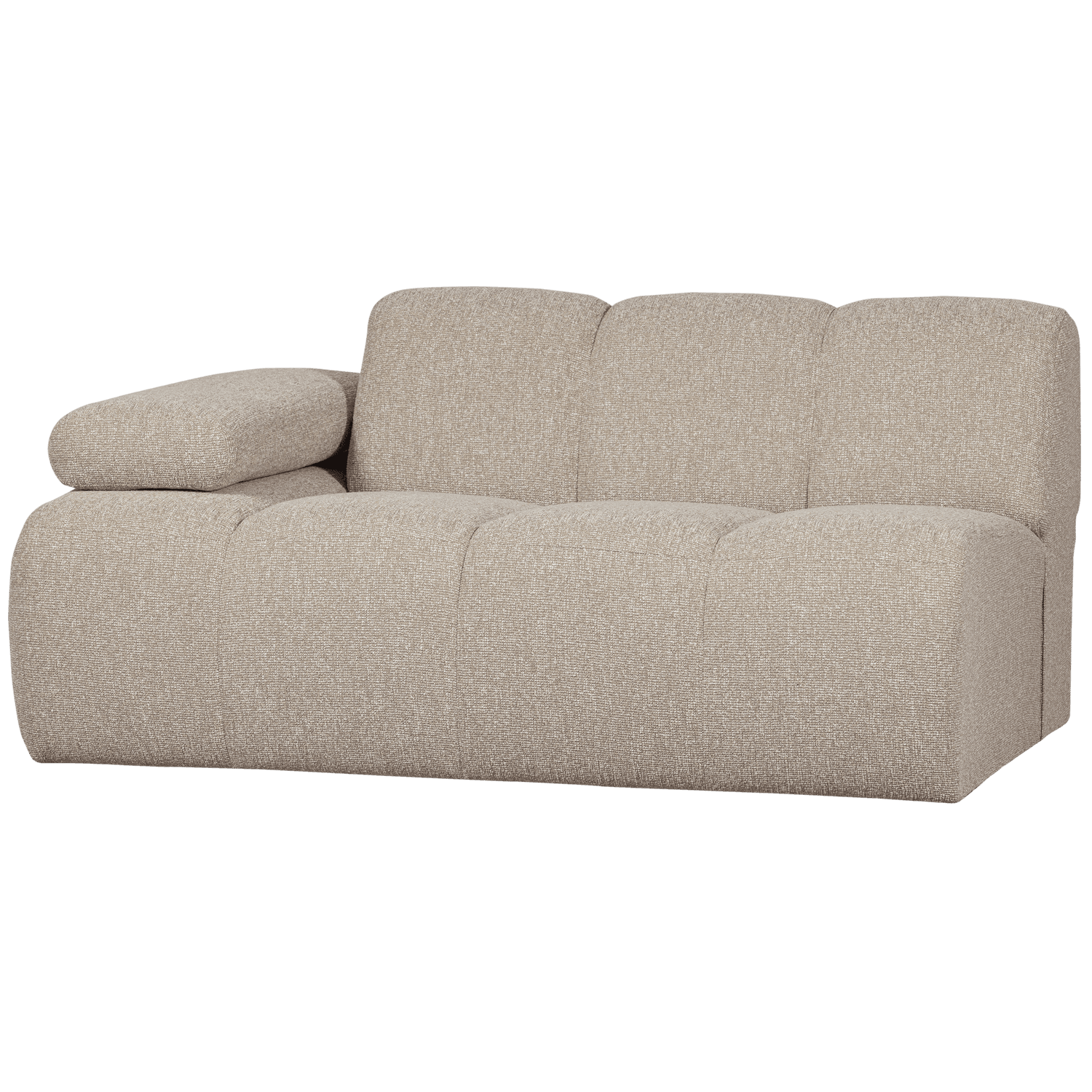 WOOOD MOJO 1,5-sits soffa med armstöd, vänster, bouclé, beige melerad