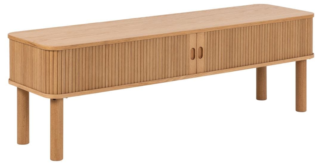 ACT NORDIC Langley TV-bord, w. spjälfront och 2 skjutdörrar - naturlig ekfaner och ek (140x40x45)