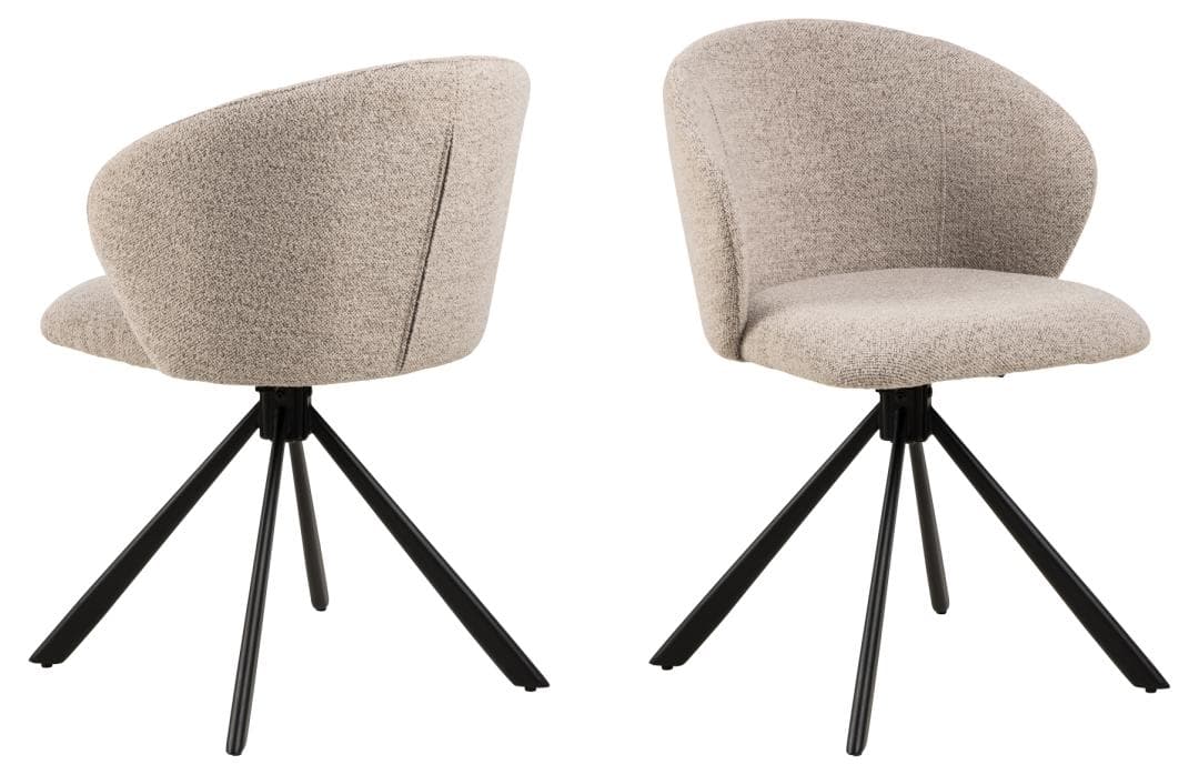 ACT NORDIC Pippa matstol, med snurrfunktion och dragkedja - beige tyg och svart stål