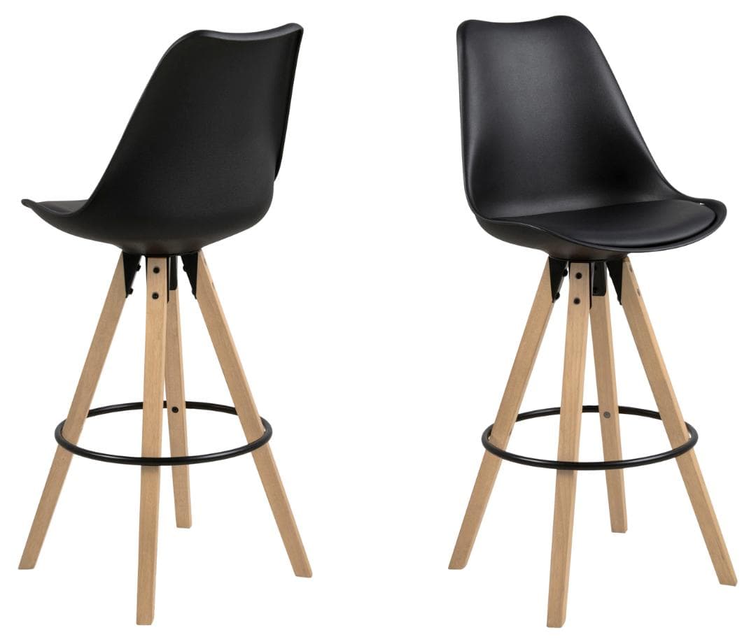 ACT NORDIC Dima barstol, med ryggstöd och fotstöd - svart PU/polypropylen och naturgummiträ