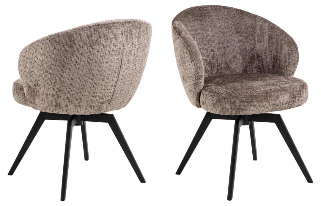 ACT NORDIC Darlene matstol, med armstöd, snurrfunktion, retursnurr - dammbrunt tyg och svart stål