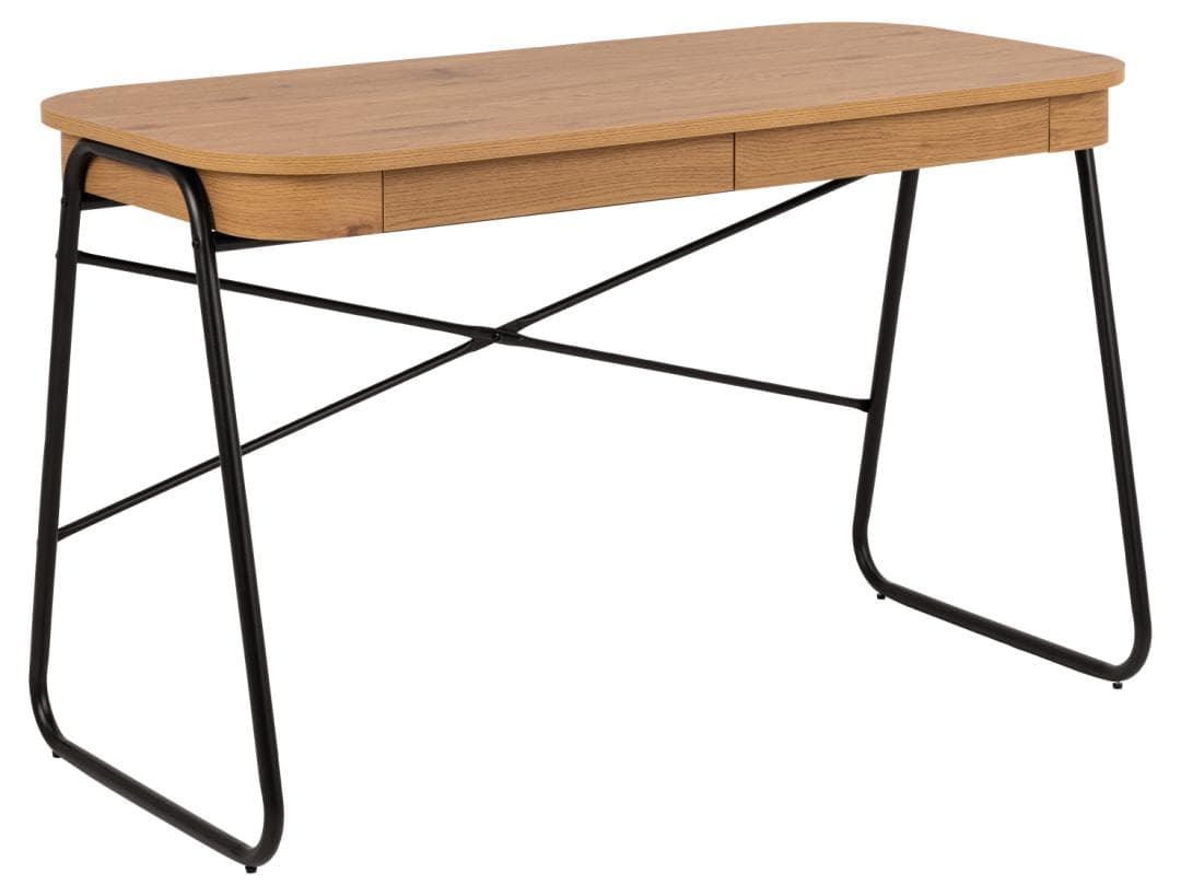 ACT NORDIC Skrivbord Blueton, med 2 lådor - matt vild ek grov papper och svart stål (120x60)