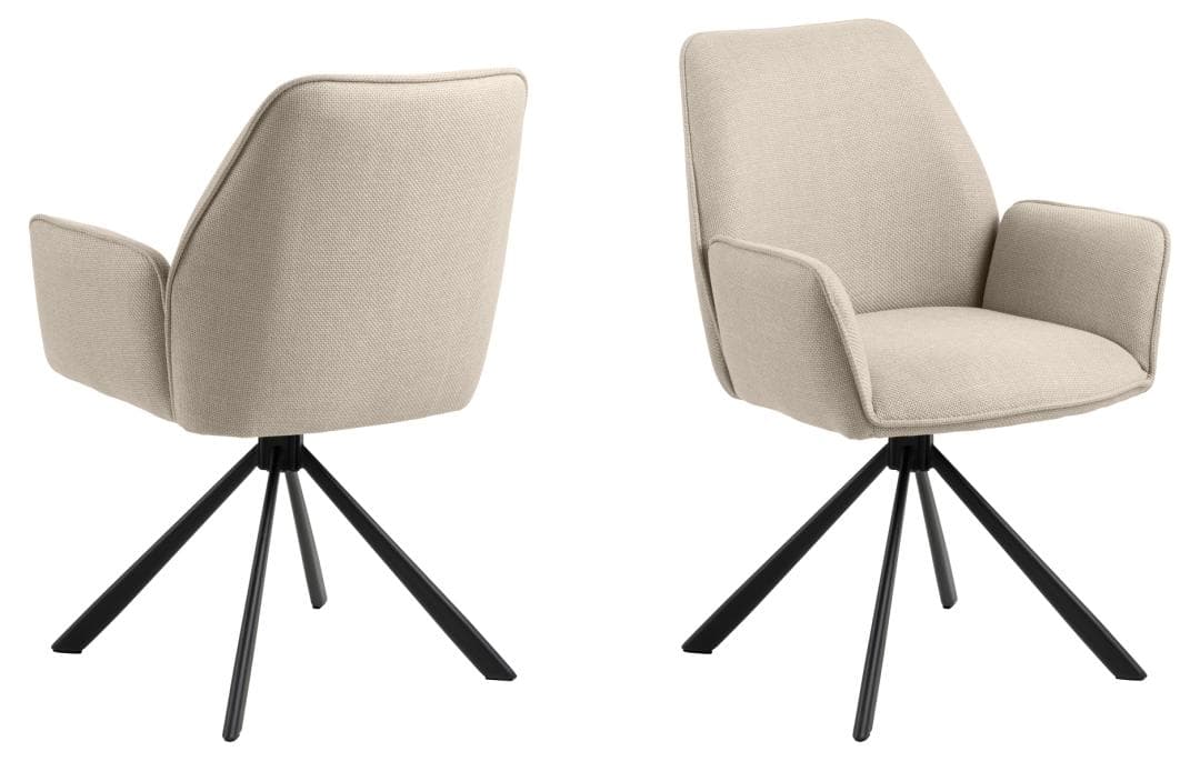 ACT NORDIC Glenda matstol, med armstöd och snurrfunktion - beige tyg och svart stål