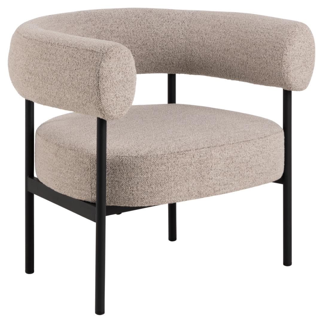 ACT NORDIC Oakfield fåtölj, med armstöd och fjädrar - beige tyg och mattsvart stål