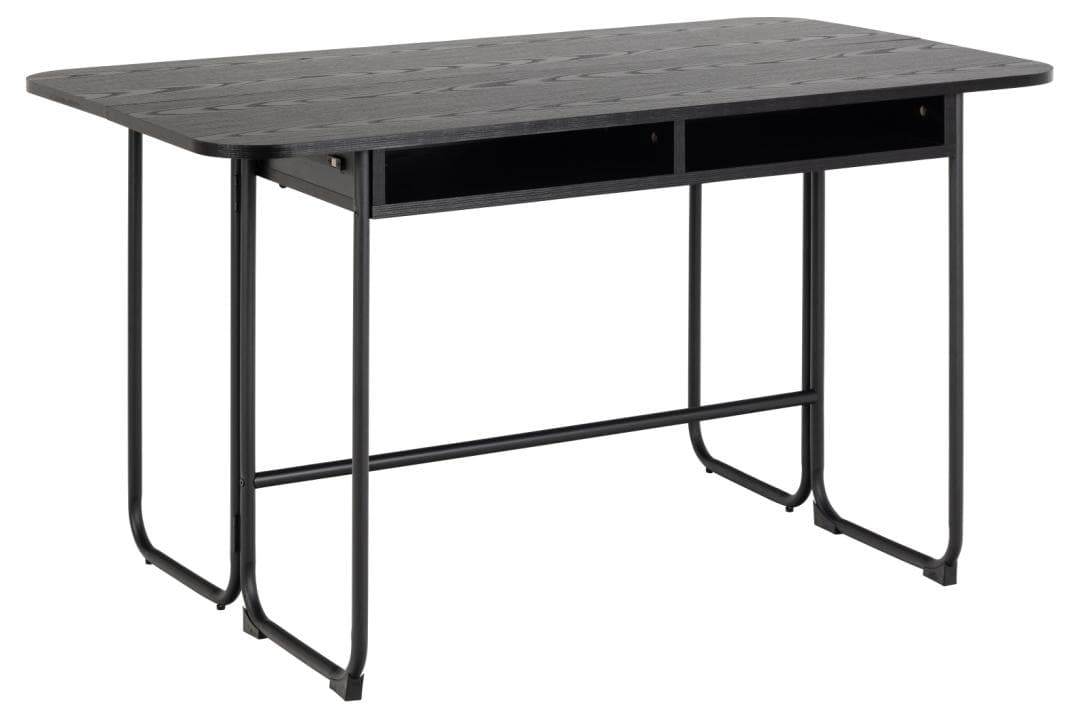 ACT NORDIC Darlington matbord, med 1 iläggsskiva - svart ask grov melamin mattsvart stål (40/80x140)