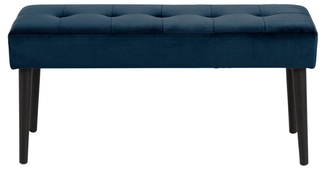 ACT NORDIC Rektangulär Glory-bänk med specialsömmar - marinblått tyg och svart stål (95x38)