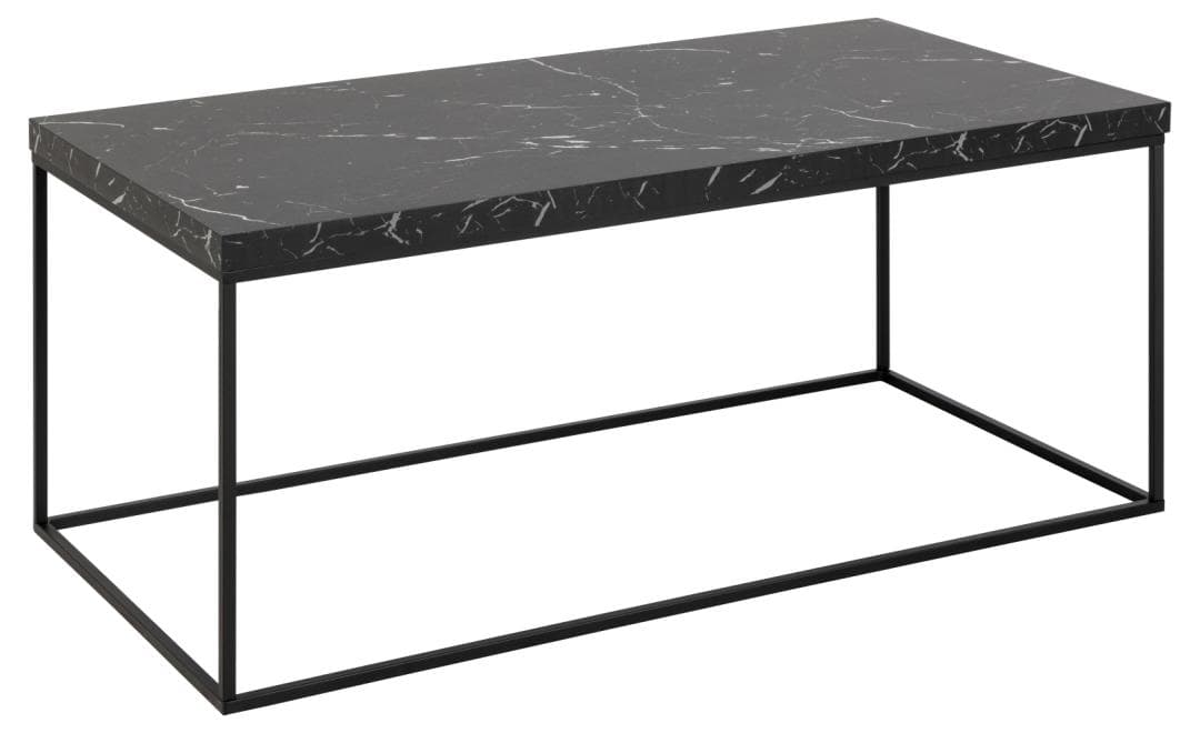 ACT NORDIC Barossa soffbord, rektangulärt - svart marmor Marquina grov melamin och svart stål (110x55)