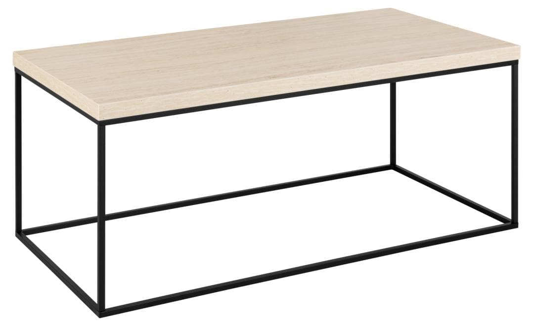 ACT NORDIC Barossa soffbord, rektangulärt - travertin grov melamin och svart stål (110x55)