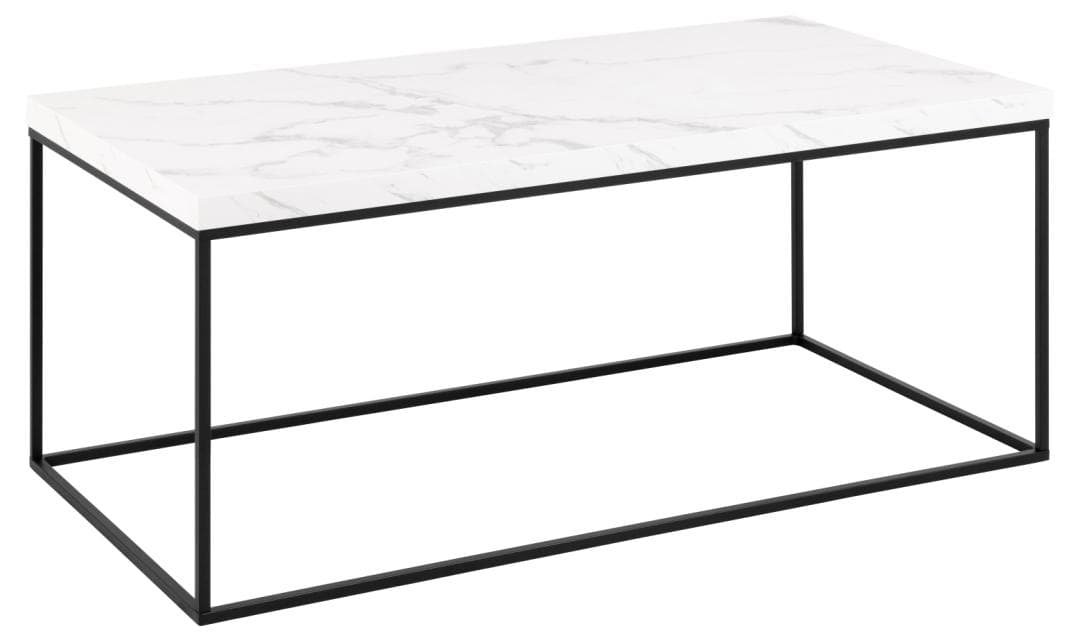 ACT NORDIC Barossa soffbord, rektangulärt - vit marmor Carrara grov melamin och svart stål (110x55)