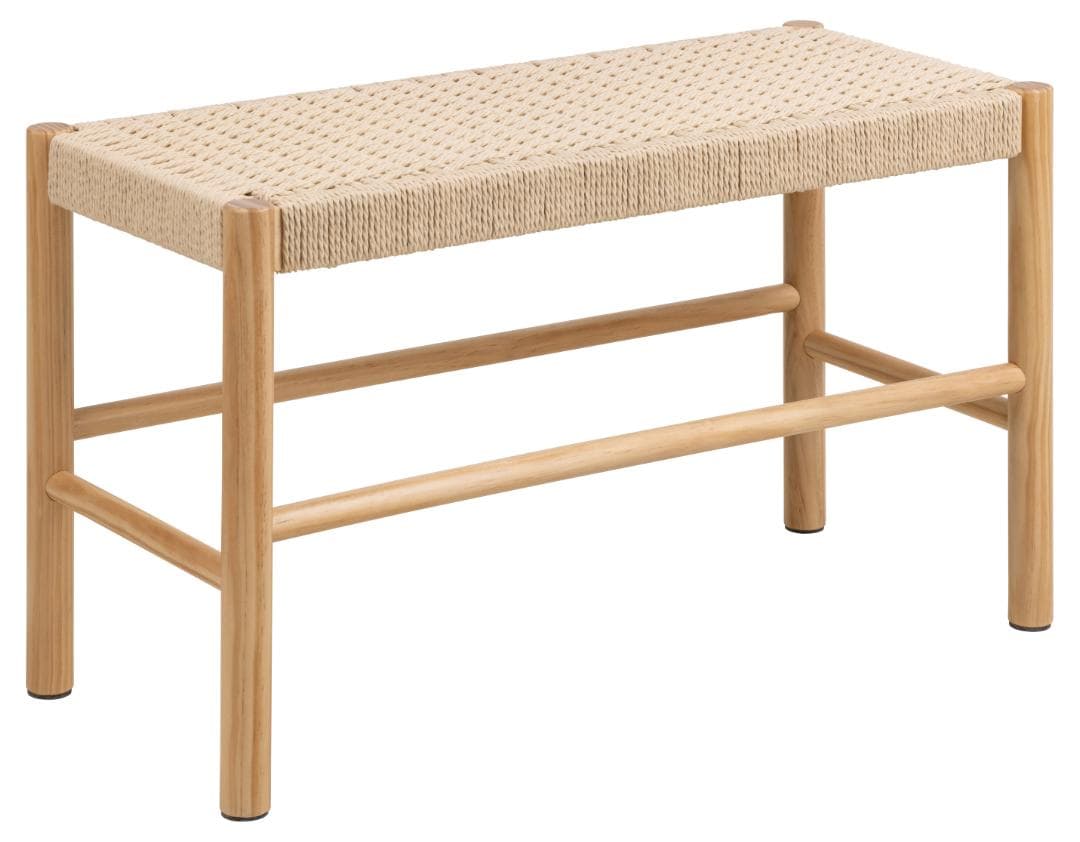ACT NORDIC Alvin bänk, med vävt mönster, rektangulär - off-white pappersrotning och naturlig furu (80x35)