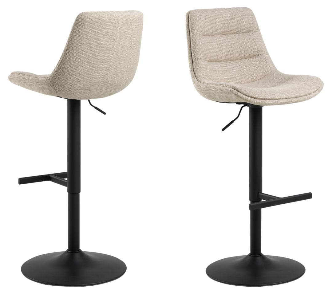 ACT NORDIC Adisa barstol, med ryggstöd, fotstöd, snurrfunktion, gaspatron - beige tyg och svart stål