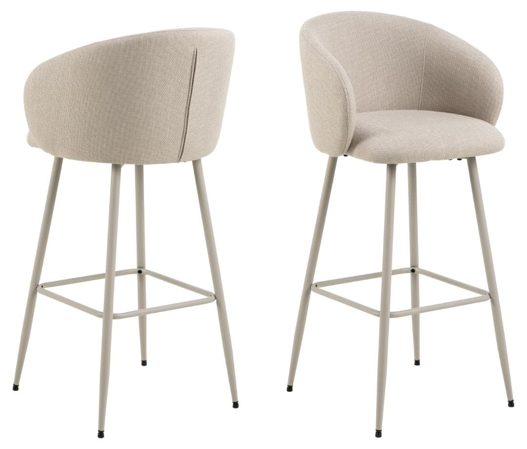 ACT NORDIC Eleanor barstol, med ryggstöd, armstöd och fotstöd - beige tyg och grått stål