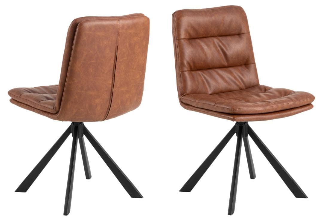ACT NORDIC Dean matstol, med snurrfunktion och sömmar - cognac retro PU och svart stål