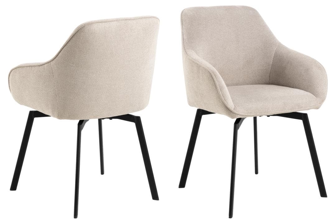 ACT NORDIC Clara matstol, med armstöd och vridbar retur - beige tyg och svart stål