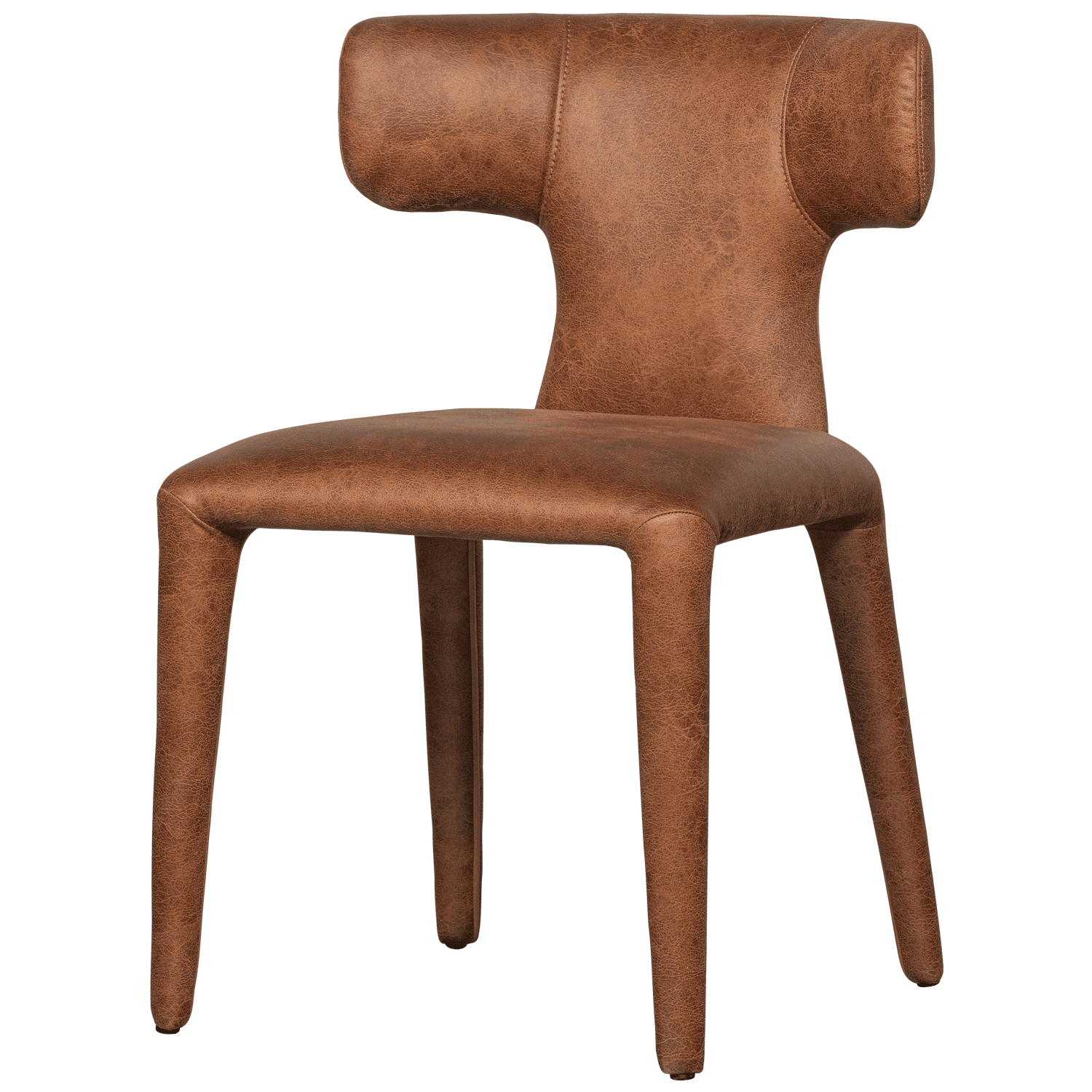 Matstol i trä med läderlook i cognac
