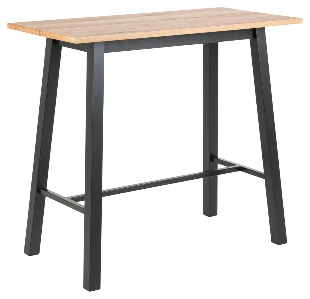 ACT NORDIC Chara rektangulärt barbord, Skiva i vild ek oljad ekfaner, Stomme i mattsvart NC lackad ekfaner med fotstöd och plankor, 117x58x105 cm
