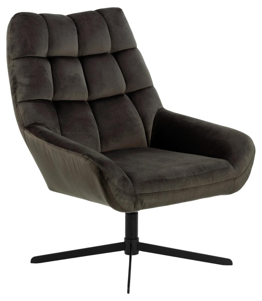 ACT NORDIC Paris fåtölj, Vic tyg gråbrun 73AC, 4-stjärnigt stomme mattsvart grov pulverlackerad stål med snurrfunktion, fyrkantssömmar och dragkedja, 73x76x89 cm