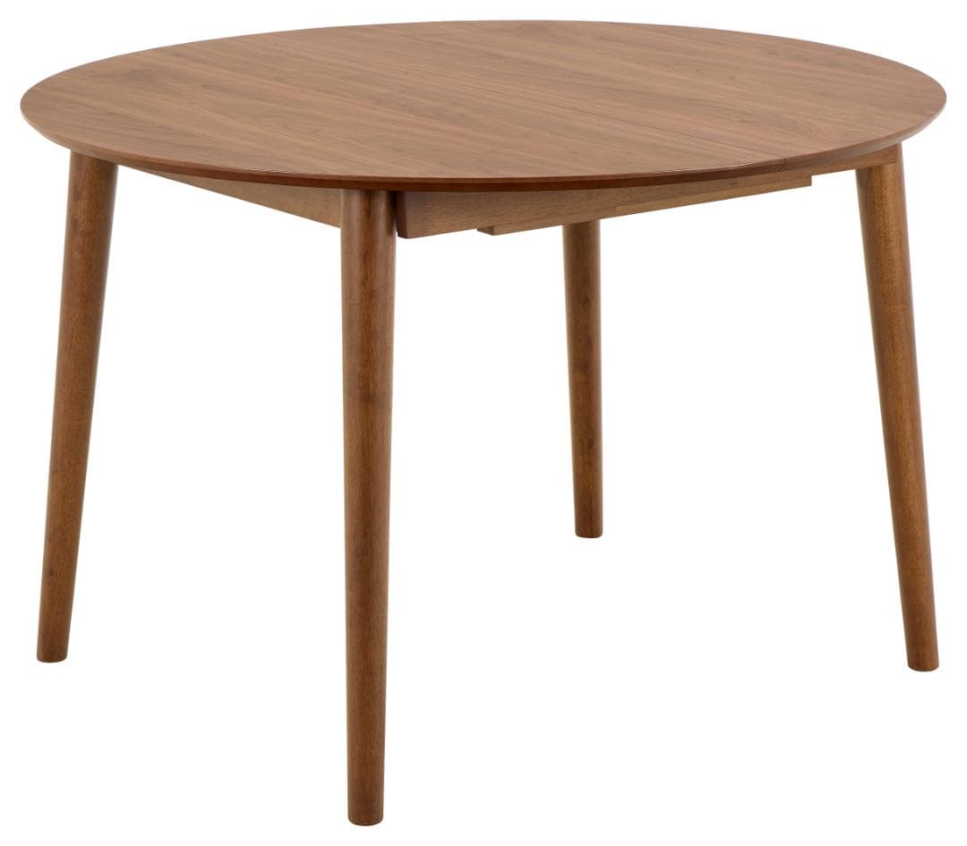 ACT NORDIC Montreux runt matbord, Skiva matt valnöt akryllackfaner, Stomme valnötsbetsad akryllack gummiträ med fjärilsförlängning och extra förvaringsplatta, Ø115/154x75 cm