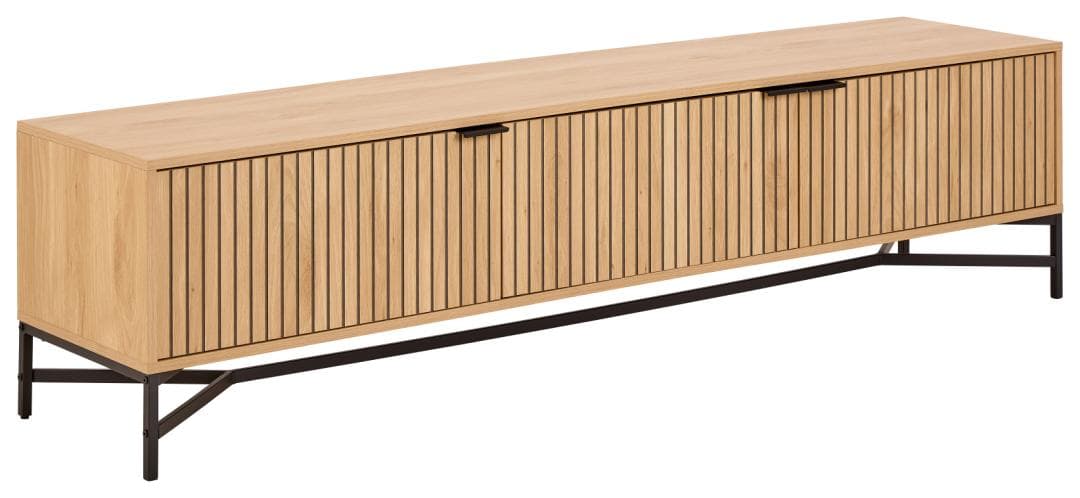 ACT NORDIC Jaipur TV-bord, Skiva, Stomme och 3 dörrar ek grov melamin, Stomme mattsvart grov pulverlackerad stål, 176,4x40x45 cm