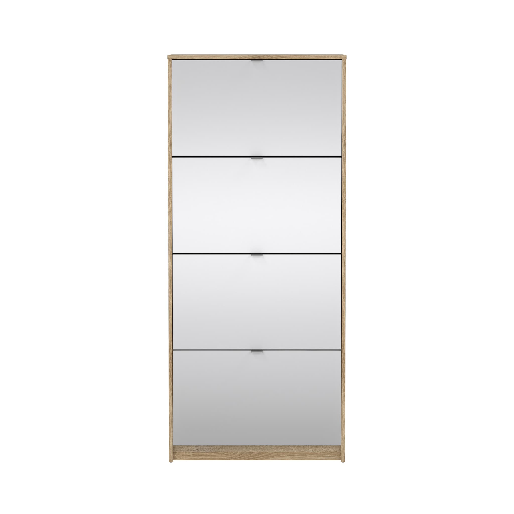 TVILUM Shoes Skoskåp - Naturlig / Glas Ekfanér / Spegelglas, med 4 Spegelvikdörrar och 2 Fack