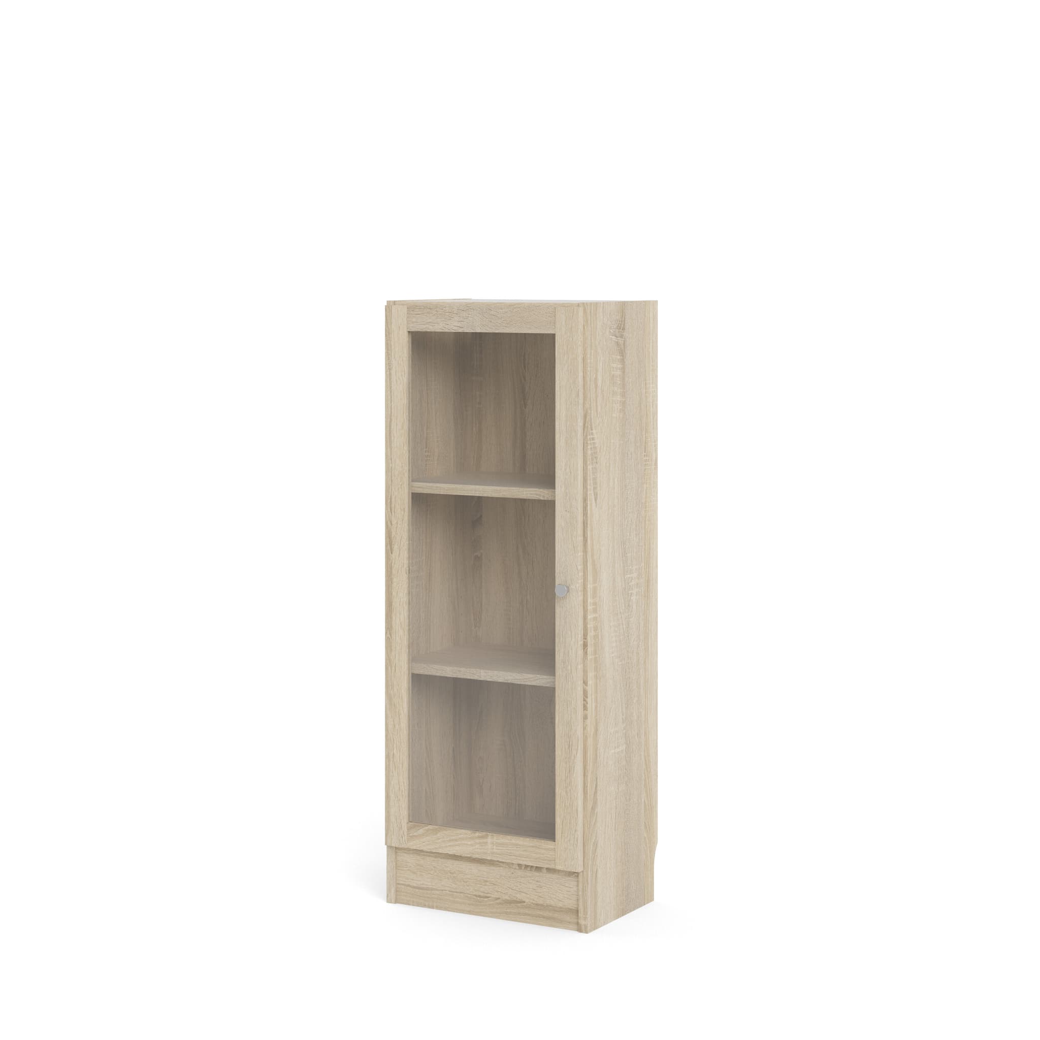 TVILUM Basic bokhylla - klar / naturglas / ek struktur, med 1 dörr och 2 hyllplan