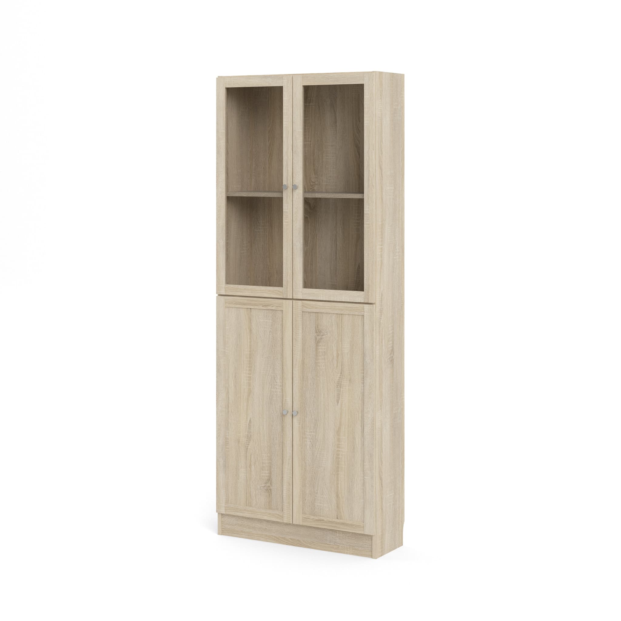 TVILUM Basic Bokhylla - Klar / Naturligt Glas / Ekstomme, med 4 Luckor och 4 Hyllor