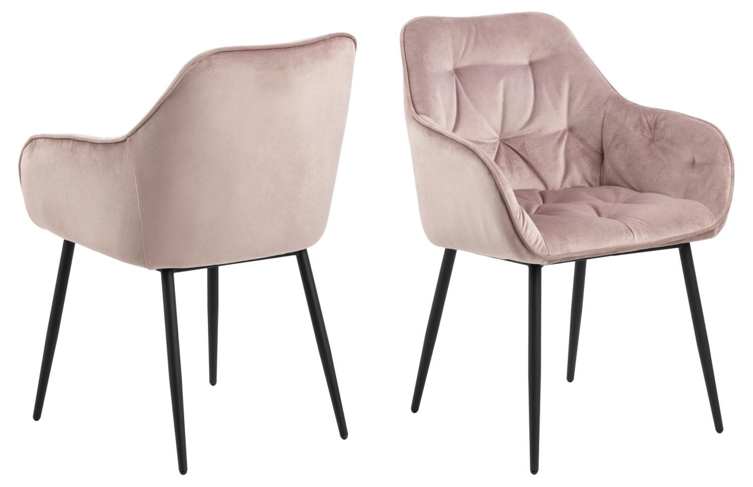 ACT NORDIC Brooke matbordsstol, med armstöd - dammig rosa polyester och svart metall